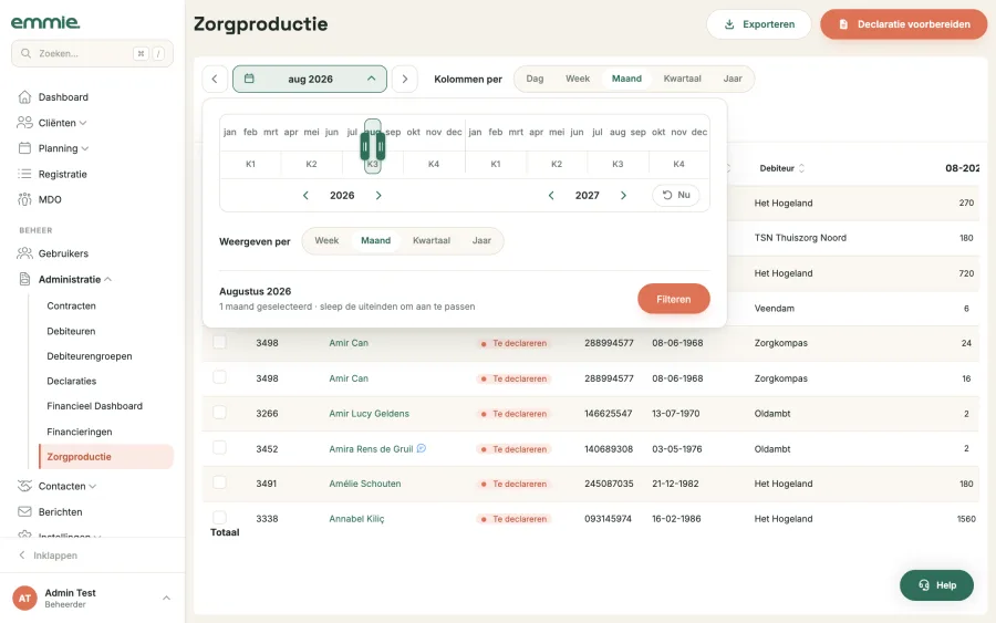De periodekiezer op Zorgproductie