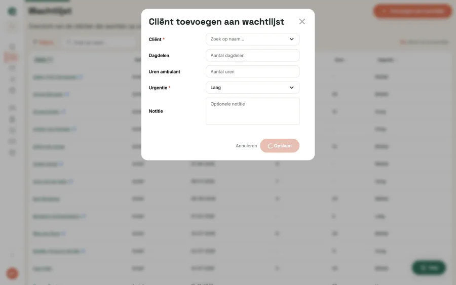 Een cliënt toevoegen aan de wachtlijst
