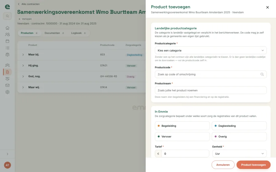 Product toevoegen met de landelijke productcategorie en codelijst