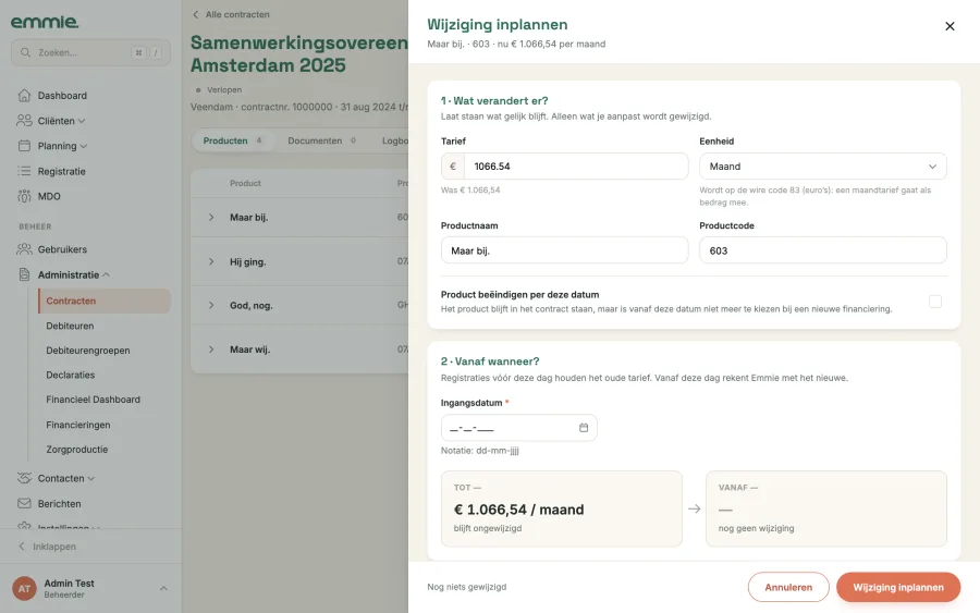 Een tariefwijziging inplannen met ingangsdatum