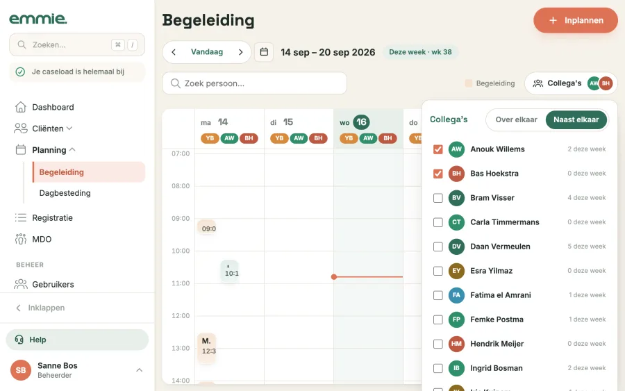 De agenda van collega's naast de jouwe, met de initialen in de dagkop