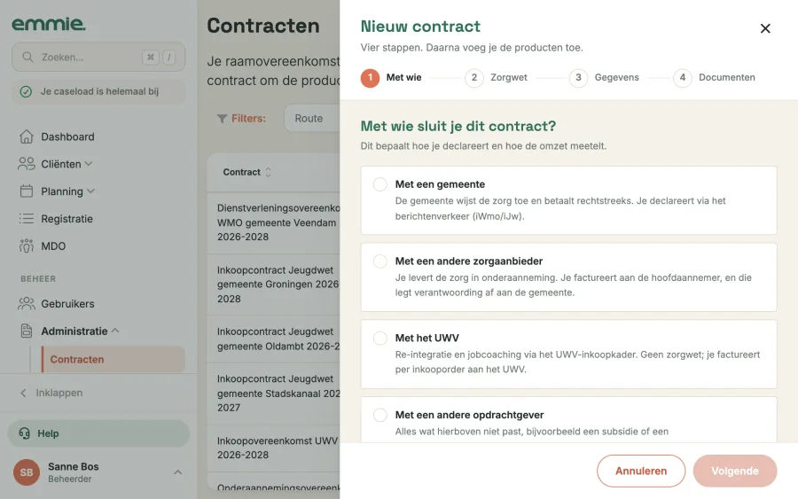 De contractlade begint met de vraag met wie je het contract sluit